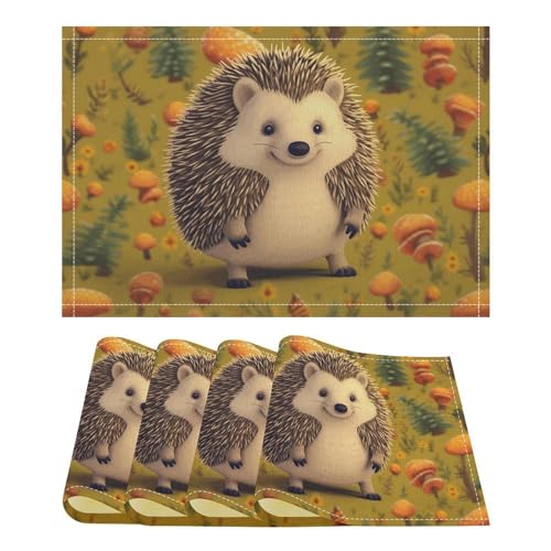 Tischsets Igel Platzset 4er Set rutschfest Tischmatten Hitzebeständig Platzsets Waschbar Platzset für Küchentisch Anti Rutsch Esstisch Platzsets von TKJMCSW