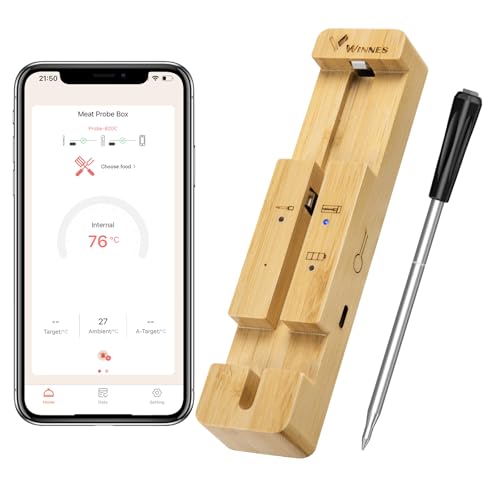 Fleischthermometer kabellos, Bluetooth 5.1 Grillthermometer mit kostenloser App, 100m lange Reichweite, intelligentes Küchenthermometer für Grill, Backofen, Herd, IPX7 wasserdicht, wiederaufladbar von TKMARS