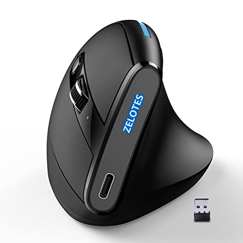 TKMARS Ergonomische Maus Kabellos Vertikale Maus Wiederaufladbare Vorbeugung Gegen Mausarm/Tennisarm (RSI Syndrom) 6 Buttons 3 DPI Bequemer Griff Optische Mäuse Compatible for PC Laptop Mac Windows von TKMARS