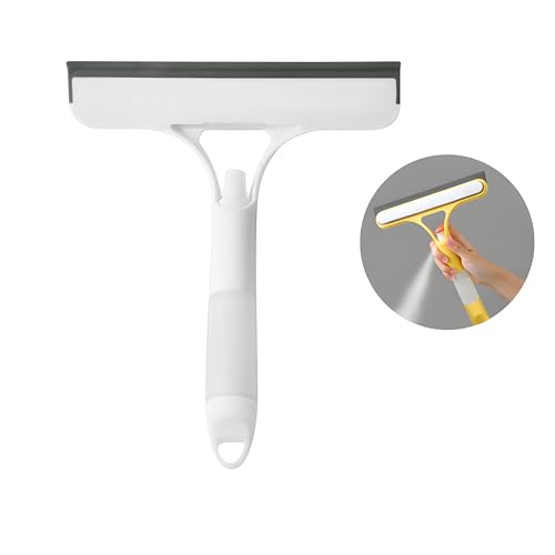 Duschabzieher Silikon,Duschabzieher mit Sprühflasche, Fensterabzieher mit Loch zum Aufhängen und Reinigungsbürste Glasreinigung Gummiklinge für Spiegel, Fenster, Boden, Glas (Weiß) von TKOLLI