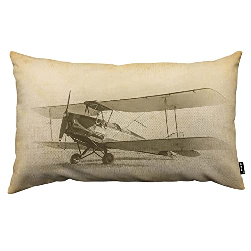 TKS MITLAN Old Vintage Airplane Throw Pillow Case Cushion Cover Air Travel with Biplane at Airfield Retro Aviation Aircraft Linen Couch Bett Sofa Car Waist Cushion Cover 30.5 x 50.8 cm von TKS MITLAN
