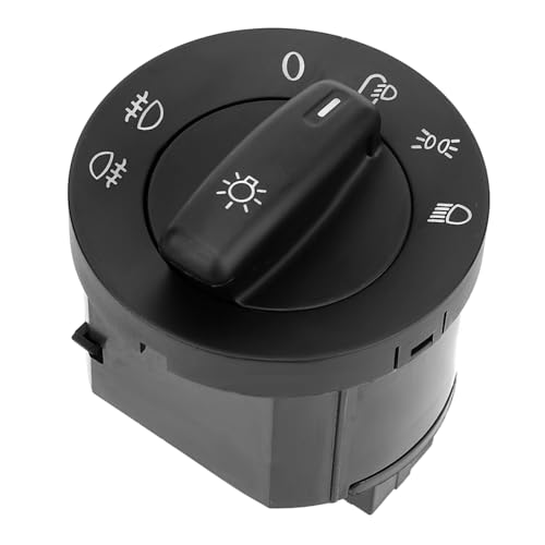 TKSE Auto Scheinwerfer Lichtschalter, 1K0941431N Auto Scheinwerferlampenschalter Steuerung Chrom Schaltknauf Lichtschalter passend Für MK5 MK6 Modelle 2005–2013 (Schwarz) von TKSE