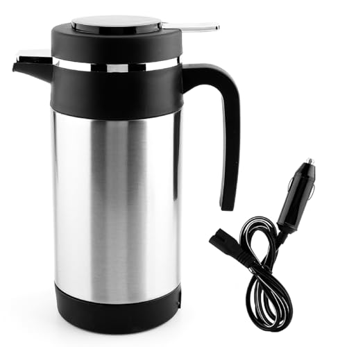 TKSE Wasserkocher 12V, 1000Ml Edelstahl Auto Wasserkocher, Reisewasserkocher Zigarettenanzünder Tragbarer Kaffee Thermoskanne Tee Wasserheizbecher Für Autos, LKWs, Wohnmobile von TKSE