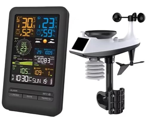 2.4Ghz WLAN WiFi Wetterstation Funk mit 7in1 433Mhz Außensensor + Solar/Wetterdaten über WIFI Smartlife TUYA Handy APP/Wettervorhersage/Außensensor/Windmesser und Regensensor/Windrichtung von TKSTAR
