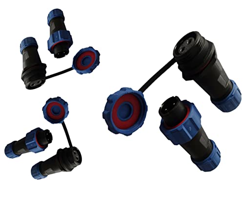 230V 12V IP68 13mm 2-polig, 2-Pin, Rundstecker, Buchse, Verbinder Stecker Set mit Deckel, Steckverbindung, Steckverbinder wasserdicht für Garten Boot KFZ max. 6,5mm Kabeldurchmesser (3 Sets / 2-Pin) von TKSTAR