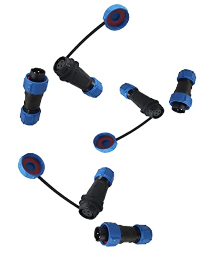 230V 12V IP68 13mm 2-polig Rundstecker Buchse Verbinder Stecker Set mit Deckel Steckverbindung Steckverbinder wasserdicht für Garten Boot KFZ für max. 6,5mm Kabeldurchmesser (3 Sets / 3-Pin) von TKSTAR