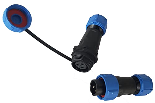 230V 12V IP68 16mm 2-polig 3-polig 2-Pin 3Pin Rundstecker Buchse Verbinder Stecker Set mit Deckel Steckverbindung Steckverbinder wasserdicht für Garten Boot KFZ / 8mm Kabeldurchmesser (3-Pin) von TKSTAR