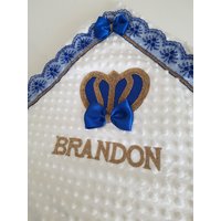 Personalisierte Royalblau Und Gold Baby Junge Decke Mit Großer Königlicher Krone von TKSparklesDesign