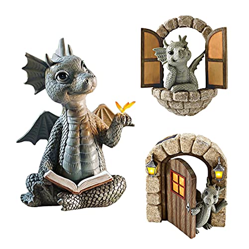 TKTTBD Hof Drachenskulptur - Drachen Figuren Wanddekoration - Schöne Kunstharz Gartendrache - Kunstfiguren Gartenfigur Dekoration - Garten Drachen Figuren Statue Für Bäume Garten Terrasse Und Hof von TKTTBD