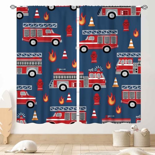 Feuerwehrwagen-Vorhänge für Jungenzimmer, Cartoon-Feuerwehrauto, Fahrzeug, Feuerwehrmann, blau-rot, Fenstervorhänge, Behandlungen für Kinder, Jungen, Mädchen, Teenager, Schlafzimmer, Wohnzimmer, Feuerwehrwagen-Vorhänge für Jungenzimmer, Cartoon-Feuerwehrauto, Fahrzeug, Feuerwehrmann, blau-rot, Fenstervorhänge, Behandlungen für Kinder, Jungen, Mädchen, Teenager, Schlafzimmer, Wohnzimmer, von TKUYO