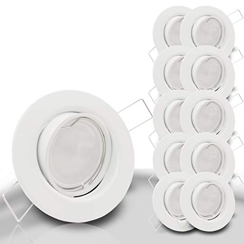 trendlights24 Decora LED Einbaustrahler 230V Weiß rund 10er Set - Spots 4W 300 lm GU10 Warmweiß austauschbar - Decken Einbauleuchte 68 mm Lochmaß von trendlights24