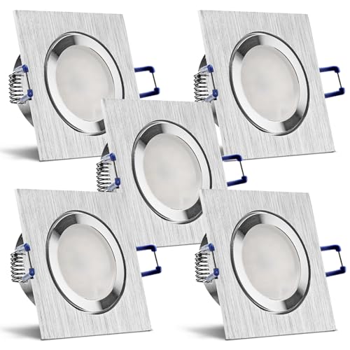 trendlights24 Mare Decken Einbaustrahler IP44-5er Set ultra flach 35 mm LED Spots 5W dimmbar 230V Kaltweiß 6500K - Aluminium gebürstet - Bad außen von trendlights24