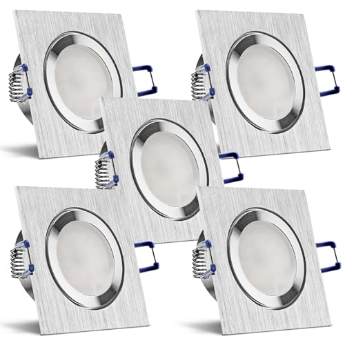 trendlights24 Mare Decken Einbaustrahler IP44-5er Set ultra flach 35 mm LED Spots 5W dimmbar 230V Warmweiß 3000K - Aluminium gebürstet - Bad außen von trendlights24