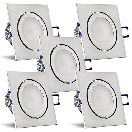 trendlights24 Mare Decken Einbaustrahler IP44-5er Set ultra flach 35 mm LED Spots 5W dimmbar 230V Neutralweiß 4000K - Edelstahl Optik Bad außen von trendlights24
