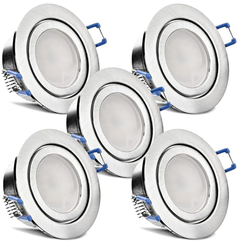 trendlights24 Mare Decken Einbaustrahler IP44-5er Set ultra flach 35 mm LED Spots 5W dimmbar 230V Warmweiß 3000K - Edelstahl Optik - Bad außen von trendlights24