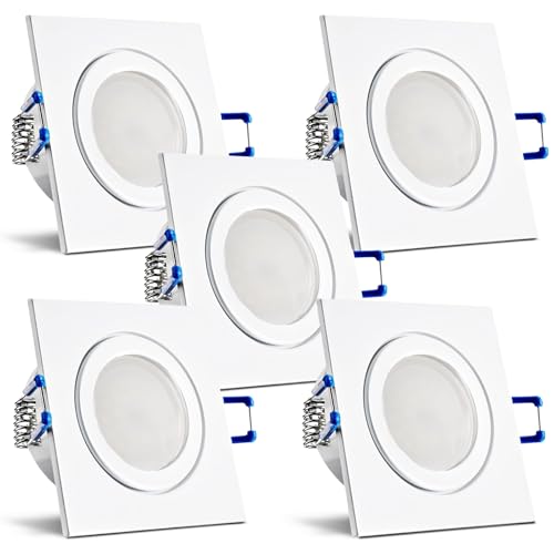 trendlights24 Mare Decken Einbaustrahler IP44-5er Set ultra flach 35 mm LED Spots 5W dimmbar 230V Warmweiß 3000K - Weiß - Bad außen von trendlights24