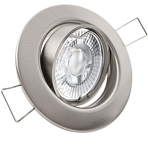 trendlights24 Decora Decken Einbaustrahler 5er Set - LED 7W dimmbar 38° GU10 230V Warmweiß - Edelstahl Optik gebürstet - Einbauleuchte schwenkbar von trendlights24