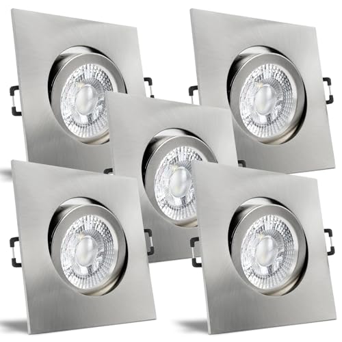trendlights24 Carree-C LED Einbaustrahler 230V Edelstahl eckig 3-Stufen dimmbar extra flach 35mm, 5er Set Warmweiß 5W Spots, Einbauleuchten schwenkbar von trendlights24