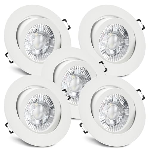 trendlights24 Premio-C LED Einbaustrahler 230V Weiß rund 3-Stufen dimmbar extra flach 35mm, 5er Set Neutralweiß 5W LED-Spots, Deckenspots schwenkbar von trendlights24