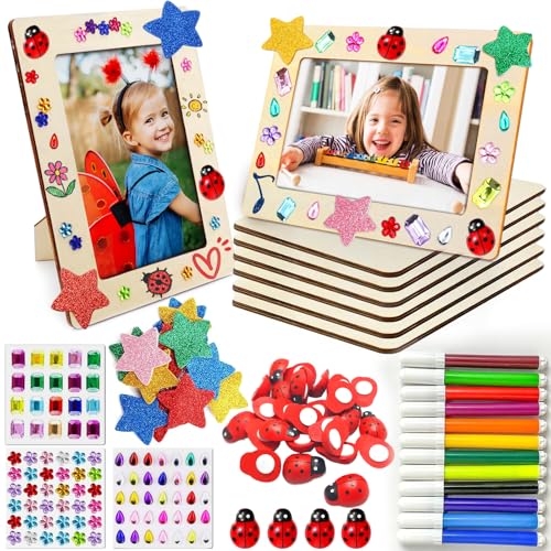 Bilderrahmen Holz Set zum Bemalen, 6 Stück Holzrahmen Holzbilderrahmen zum Bemalen, DIY Bilderrahmen Bastelset Bemalen Kinder mit 3 Glitzersteine Glitter Moosgummi Sticker 3D Aufkleber zum Basteln Bilderrahmen Holz Set zum Bemalen, 6 Stück Holzrahmen Holzbilderrahmen zum Bemalen, DIY Bilderrahmen Bastelset Bemalen Kinder mit 3 Glitzersteine Glitter Moosgummi Sticker 3D Aufkleber zum Basteln von TLDNZXY