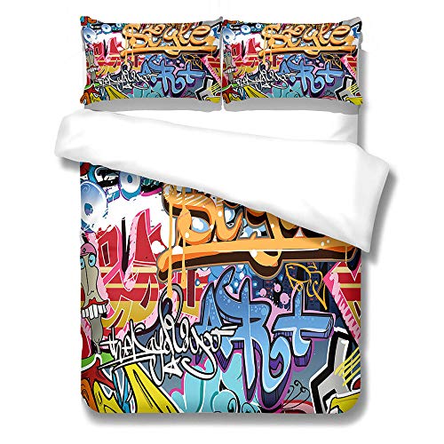 3 Teilig Bettbezüge 140X200Cm Graffiti Angenehme Bettwäsche Mikrofaser Bettbezüge Mit Reißverschluss + 2 Kissenbezug von TLETEL