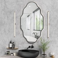 Badezimmerspiegel, dekorativer Kosmetikspiegel, 66 x 116 cm, unregelmäßiger Wandspiegel, gehärtetes Glas, Rahmen aus gebürstetem Aluminium – Schwarz von TLGREEN
