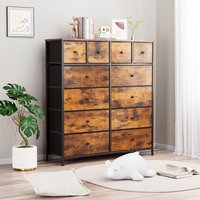 Kommode 12 Stoffschubladen Sideboard Schubladenschrank Kleiderschrank Metallrahmen Stauraummöbel(Braun) von TLGREEN