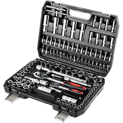TLGREEN 108-teilig Steckschlüsselsatz Cr-V Ratschenschlüssel Set Ratschenkasten Knarrenkasten mit 1/4" und 1/2" 72 Zähne Umschaltknarre Sechskant Steckschlüsseleinsatz für Auto Motorrad Fahrrad Heim TLGREEN 108-teilig Steckschlüsselsatz Cr-V Ratschenschlüssel Set Ratschenkasten Knarrenkasten mit 1/4" und 1/2" 72 Zähne Umschaltknarre Sechskant Steckschlüsseleinsatz für Auto Motorrad Fahrrad Heim von TLGREEN