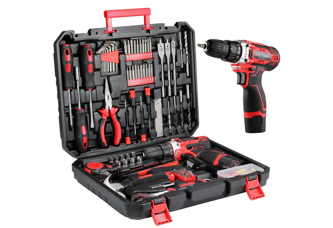 TLGREEN Akku-Bohrschrauber,12V Akkuschrauber Set, max. 1500 U/min, (Akkubohrer mit 125PCS Werkzeugkoffer, 25+1 Drehmomentstufen + 2-Gang-Getriebe, LED Licht), für Holz, Metall & Heimwerkerprojekte von TLGREEN