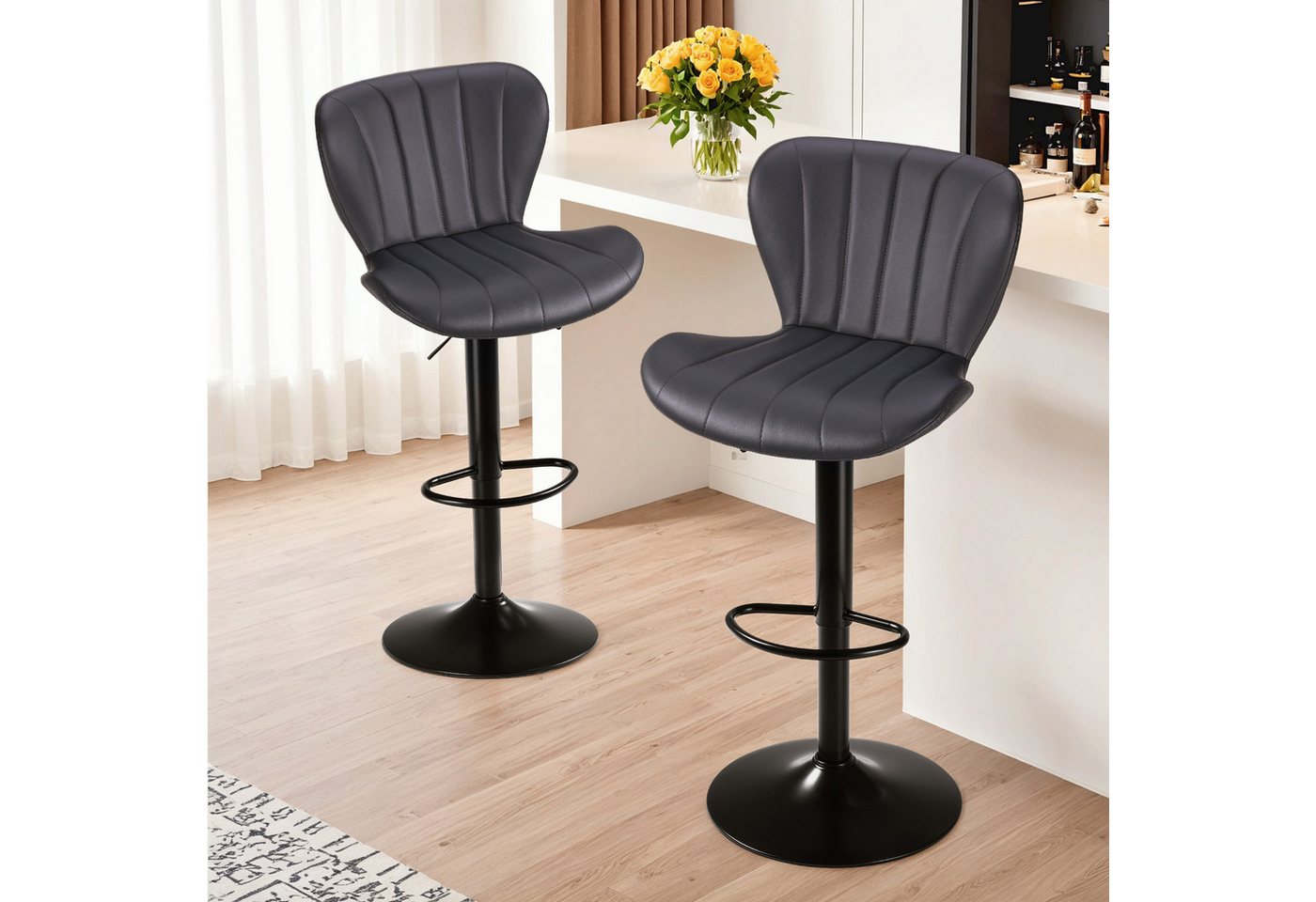 TLGREEN Barhocker 2er-set Barstühle,Küchenstuhl mit 360-Grad-Drehfunktion, (Sitzhöhe62cm - 83 cm,Bis 168kg), fur Hausbar,Heimküche,Restaurants und Cafés von TLGREEN