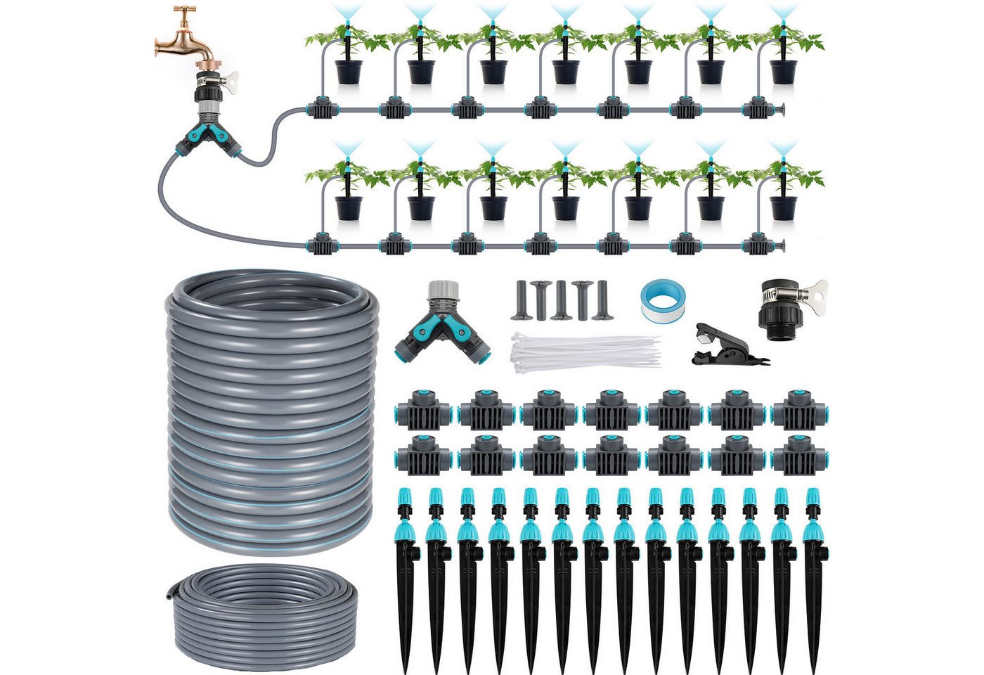 TLGREEN Bewässerungssystem Automatisches Bewässerungsset,30 M Bewässerungsrohre, (Gartenbewässerung Tröpfchenbewässerung Outdoor, Micro Drip Bewässerung), für Topfpflanzen, Garten Hochbeet Terrasse, Gewächshaus von TLGREEN