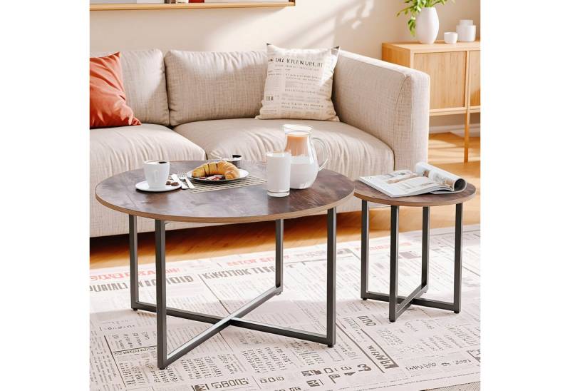 TLGREEN Couchtisch 2er Set Beistelltische, (Großer Couchtisch + Beistelltisch Holz Metall Retro Design), für Wohnzimmer, Schlafzimmer von TLGREEN