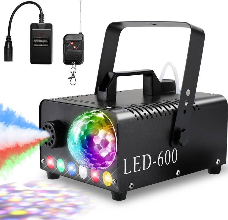 TLGREEN Discolicht Nebelmaschine Mini Smoke Machine Fog Rauchmaschine, LED wechselbar, 600W Smoke Machine, 6 LED RGB Effekt Licht Fog Machine von TLGREEN