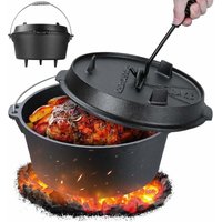 TLGREEN Dutch Oven Set 12.5 Liter, Dutch Oven, Dickem Gusseisen Kochtopf, BBQ Feuertopf, Dutch-Oven mit Füßen, inkl. Deckelheber Spiralförmiger von TLGREEN