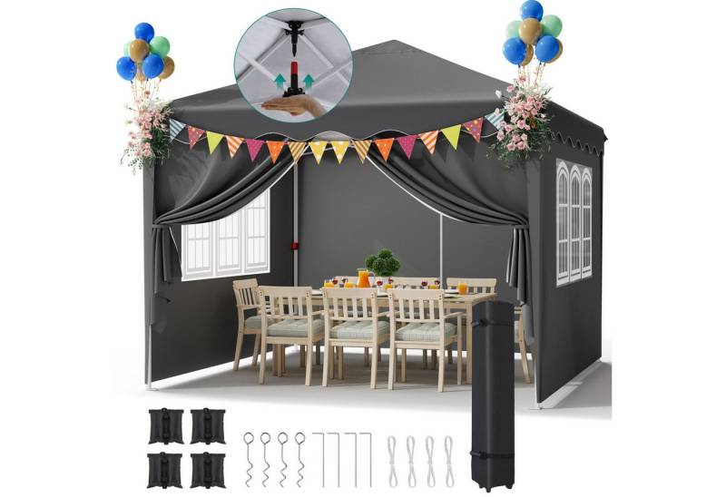 TLGREEN Faltpavillon, Pop up Pavillon 3x3M, mit 4 Seitenteilen, (One Push Faltpavillon Wasserdicht Stabil), 420D Oxford Gartenzelt mit 4 Seitenteilen,Gartenpavillon von TLGREEN