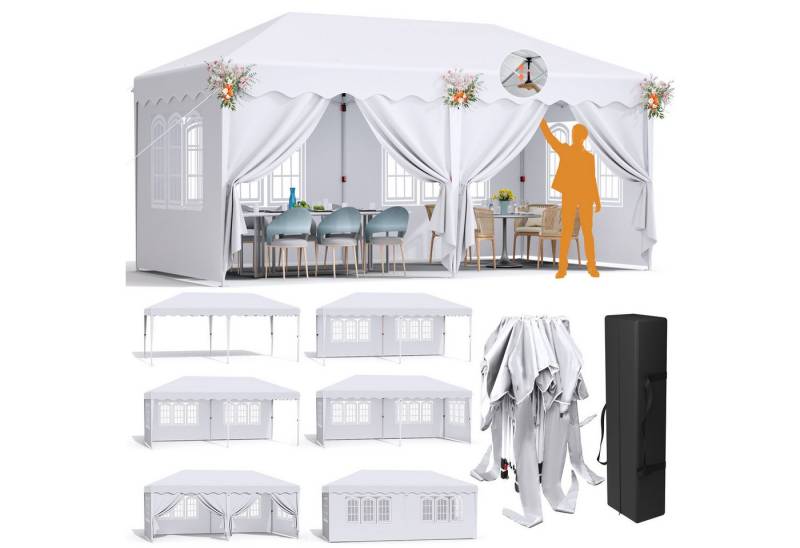 TLGREEN Faltpavillon Pavillon 3x6 mit 6 Seitenteilen, mit 6 Seitenteilen, Höhenverstellbar Faltpavillon Wasserdicht, Stabil Winterfest von TLGREEN