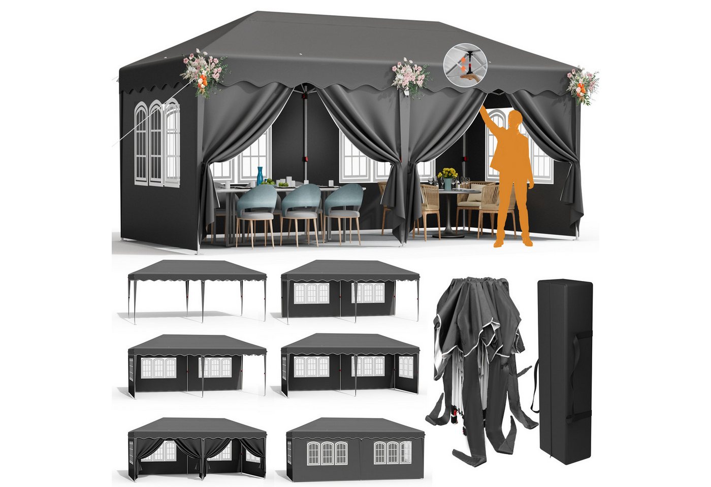 TLGREEN Faltpavillon Pavillon 3x6 mit 6 Seitenteilen, mit 6 Seitenteilen, Höhenverstellbar Faltpavillon Wasserdicht, Stabil Winterfest TLGREEN Faltpavillon Pavillon 3x6 mit 6 Seitenteilen, mit 6 Seitenteilen, Höhenverstellbar Faltpavillon Wasserdicht, Stabil Winterfest von TLGREEN