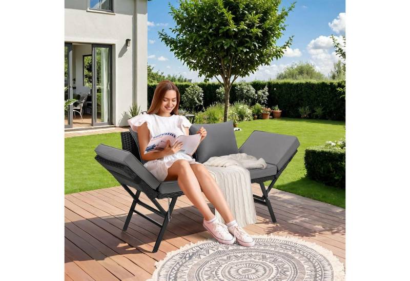 TLGREEN Gartenbank mit Liegefunktion,Gartenmöbel Rattan Balkonmöbel (mit Verstellbare Armlehnen), Polyrattan Gartensofa 2 Sitzer von TLGREEN