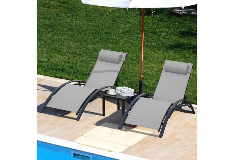 TLGREEN Gartenliege 2er Aluminium Sonnenlieg mit Tisch, 2er Lounge Sonnenliegen Set mit Beistelltisch und Kopfkissen, Wetterfest,5-Fach Verstellbare Rückenlehne, Geeignet für Gärten,Schwimmbäder,Strand,Draussen von TLGREEN