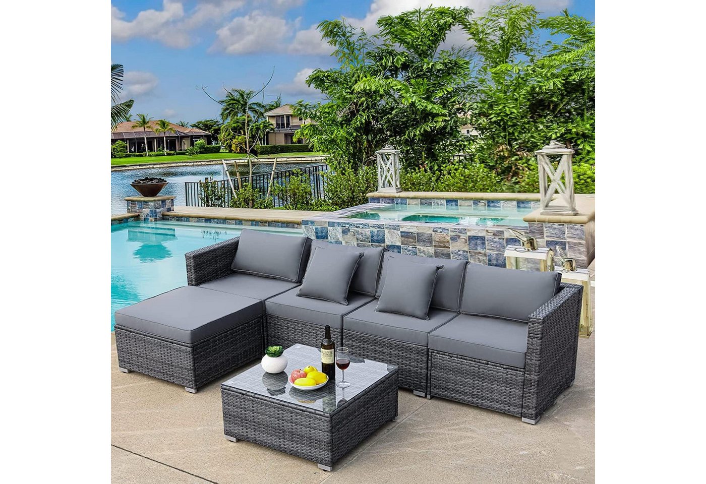 TLGREEN Gartenlounge-Set, (6-teilig,Wetterfestes,Rattan-Sofa-Set mit Eisenrahmen, für bis zu 7 Personen) von TLGREEN