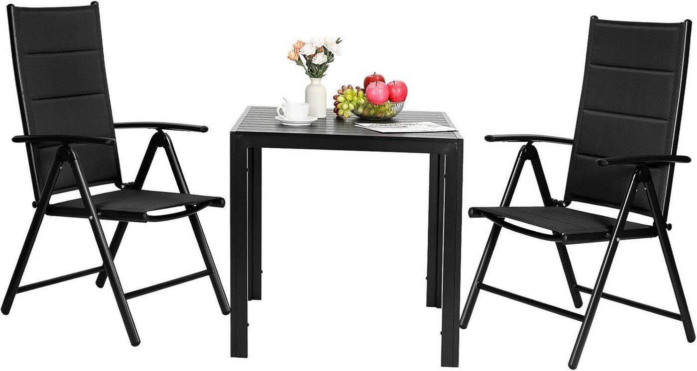 TLGREEN Gartenlounge-Set, Gartenmöbel Set, Aluminium Balkonmöbel Set, (2er Verstellbare Hochlehner mit 1 WPC Quadratisch, 3-tlg), Geeignet für Gärten, Terrassen von TLGREEN