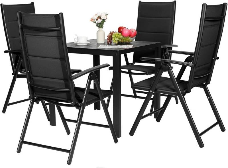 TLGREEN Gartenlounge-Set, Gartenmöbel Set, Aluminium Balkonmöbel Set, (4er Verstellbare Hochlehner mit 1 WPC Quadratisch, 5-tlg), Geeignet für Gärten, Terrassen von TLGREEN