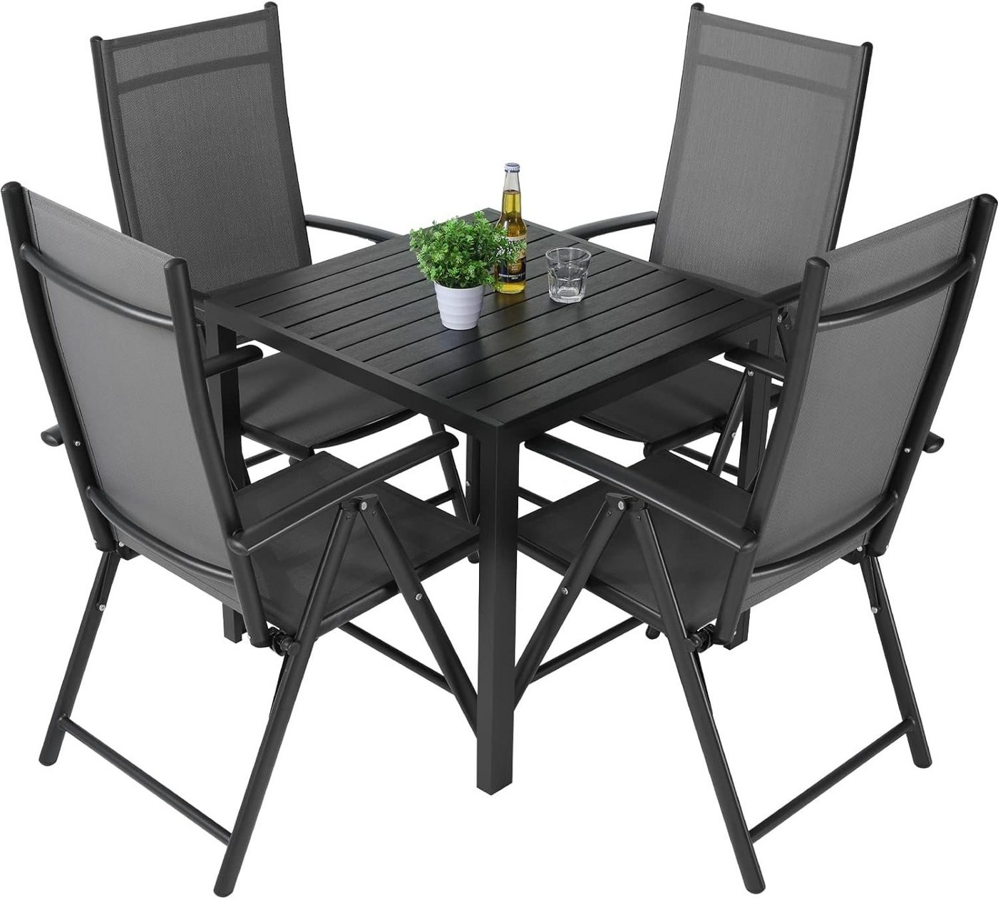 TLGREEN Gartenlounge-Set 3-teiliges Faltbares Aluminium-Sitzset mit Tisch, (5-tlg), klappbar Aluminium Sitzgarnitur mit WPC Tisch, wetterfest, Leicht von TLGREEN