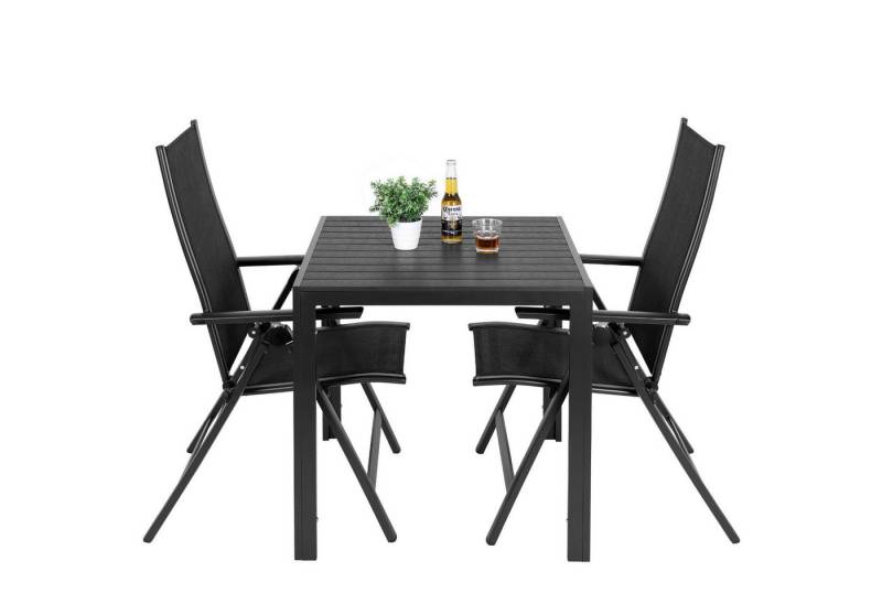TLGREEN Gartenlounge-Set Gartenmöbel-Set,Balkonmöbel-Set,Aluminium-Sitzgruppe, (3-TLG Balkonmöbel mit 2pcs Aluminium Klappbar Hochlehner Gartenstuhl & WPC Quadratisch, 3-tlg), für Veranden, Innenhöfe, Terrassen, Balkone, Poolränder von TLGREEN