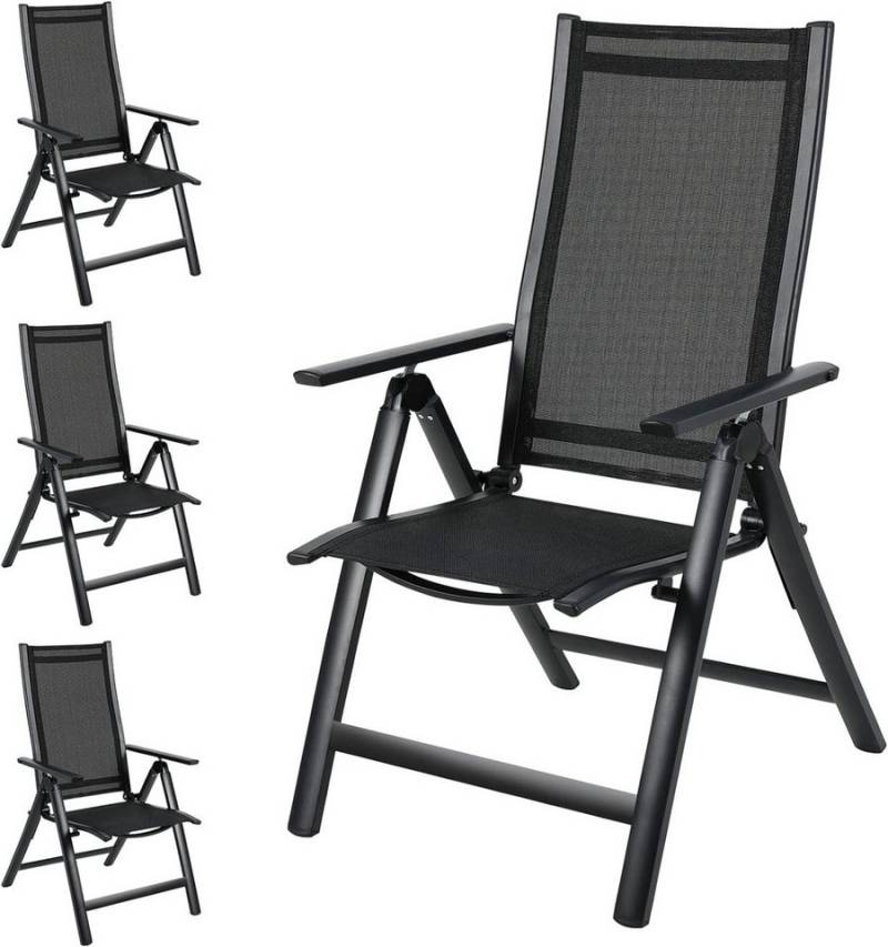 TLGREEN Gartenstuhl Luxus Klappstuhl mit Verstellbarer Hochlehner (Balkonstuhl Klappbar, Aluminiumstuhl Klappbar Mit 7-Fach Verstellbarer Rückenlehne, 4 St), Belastbarkeit 120KG, Schwarz von TLGREEN
