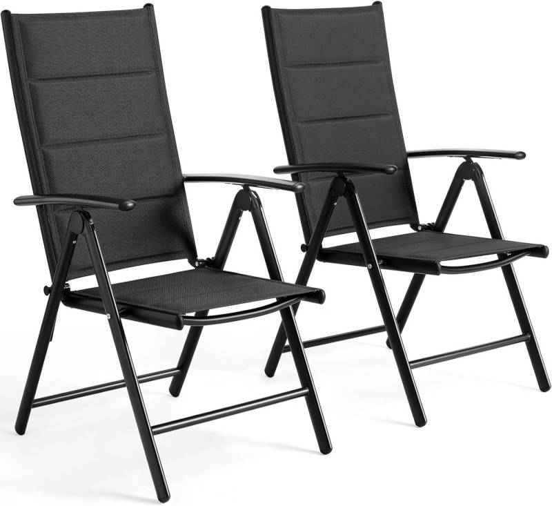 TLGREEN Gartenstuhl Hochlehner Klappbar,2er Set Aluminium Balkonstuhl, (mit Gesteppte Rückenlehne & Sitzfläche,7-Fach Verstellbar,Bis 120 kg, 2 St), utdoor Esszimmerstuhl, Armlehnen Klappstuhl von TLGREEN