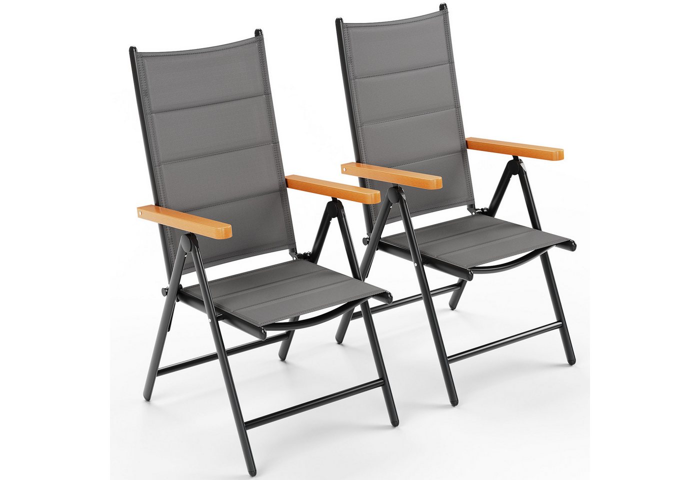 TLGREEN Gartenstuhl Hochlehner Klappbar,2er Set Aluminium Balkonstuhl, (mit Gesteppte Rückenlehne & Sitzfläche,7-Fach Verstellbar,Bis 120 kg, 2 St), utdoor Esszimmerstuhl, Armlehnen Klappstuhl von TLGREEN