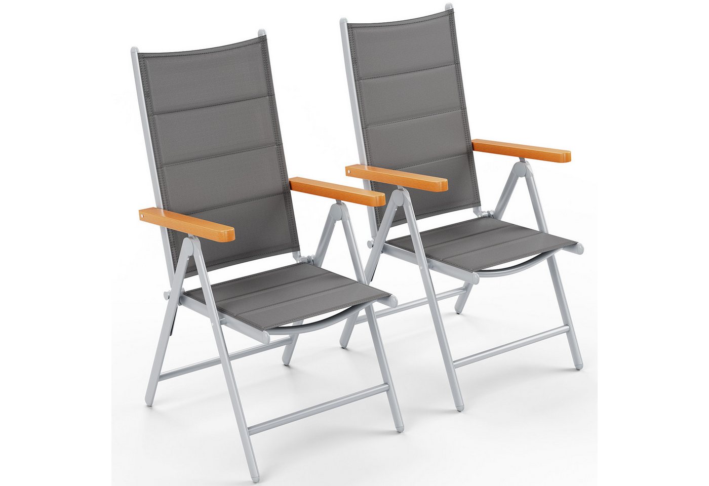 TLGREEN Gartenstuhl Hochlehner Klappbar,2er Set Aluminium Balkonstuhl, (mit Gesteppte Rückenlehne & Sitzfläche,7-Fach Verstellbar,Bis 120 kg, 2 St), utdoor Esszimmerstuhl, Armlehnen Klappstuhl von TLGREEN