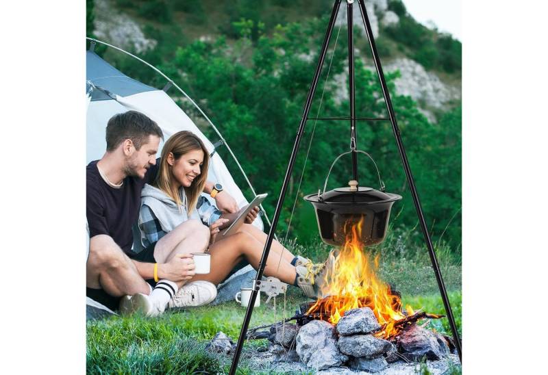 TLGREEN Holzkohlegrill Kesselgulasch Topf, 10L/15L/30L, Gulaschkessel mit Dreibein, Kettenhöhenverstellung, Kesselgulasch Topf Set, für Picknick von TLGREEN