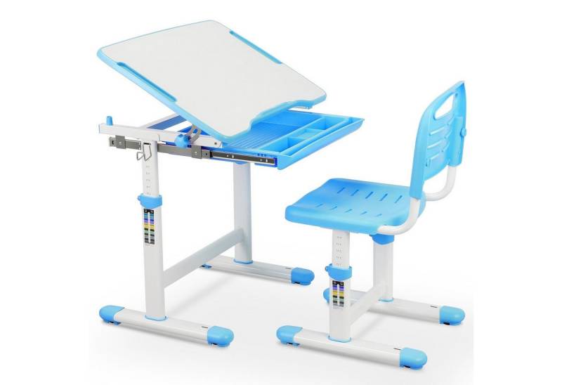 TLGREEN Kinderschreibtisch Höhenverstellbar 54 und 76 cm, mit neigbarer Tischplatte,Schreibtisch Kinder, Kindertisch Stuhl Set von TLGREEN